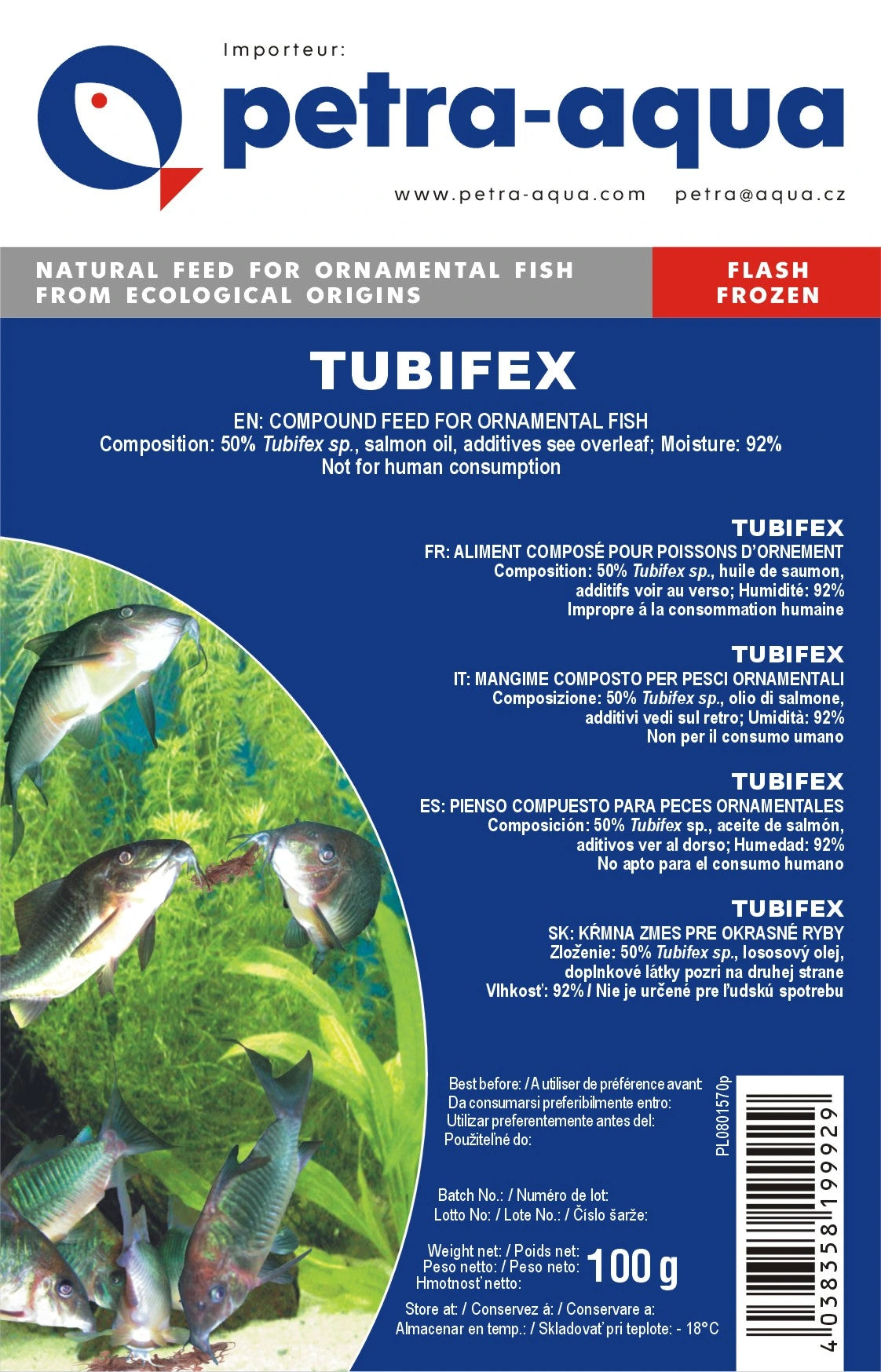 Petra Tubifex frozen blister fish food 6 x 100g pack