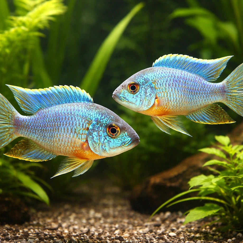 Turquoise Peacock Cichlid — tropical fish for sale UK — AI pair planted view