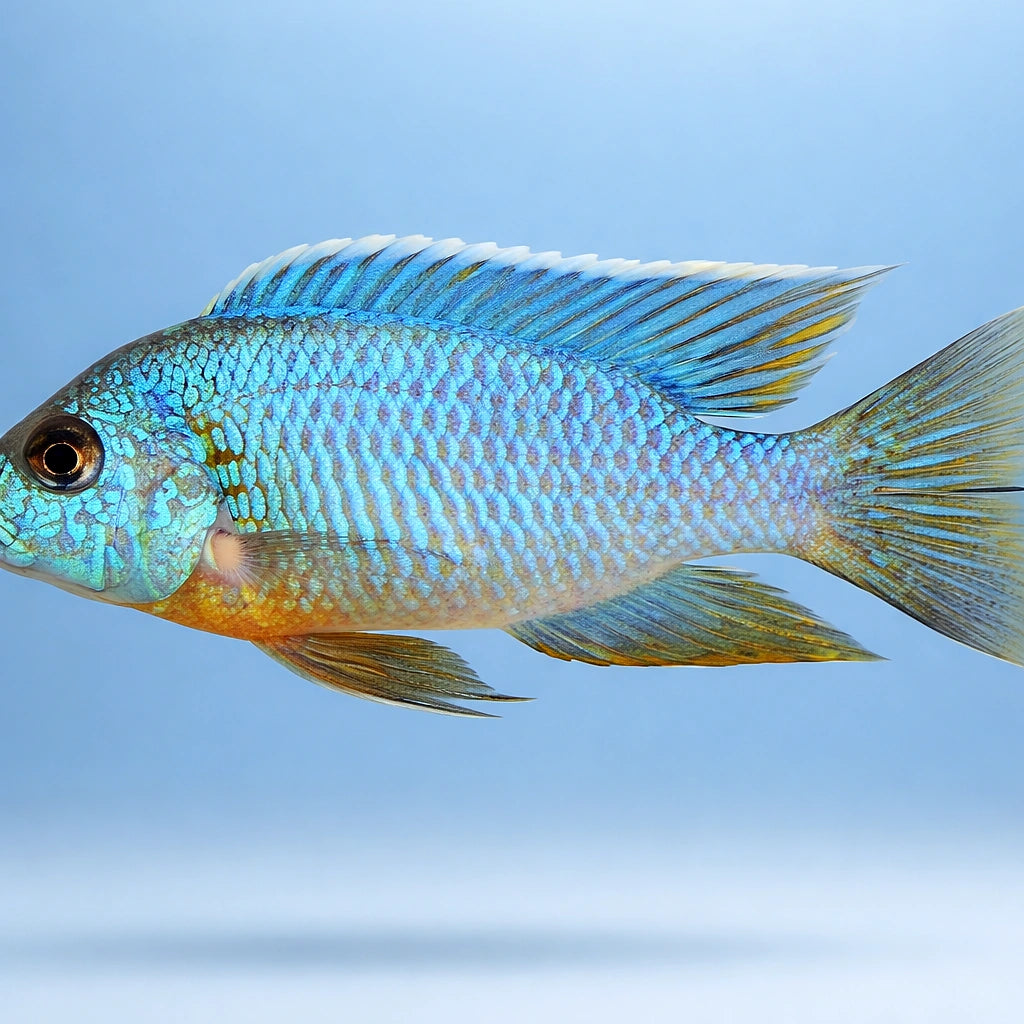 Turquoise Peacock Cichlid — tropical fish for sale UK — AI side clean view