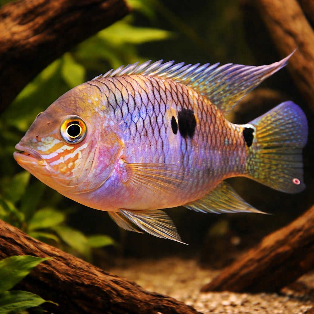 Twin-Spot Cichlid — tropical fish for sale UK — AI hero driftwood view