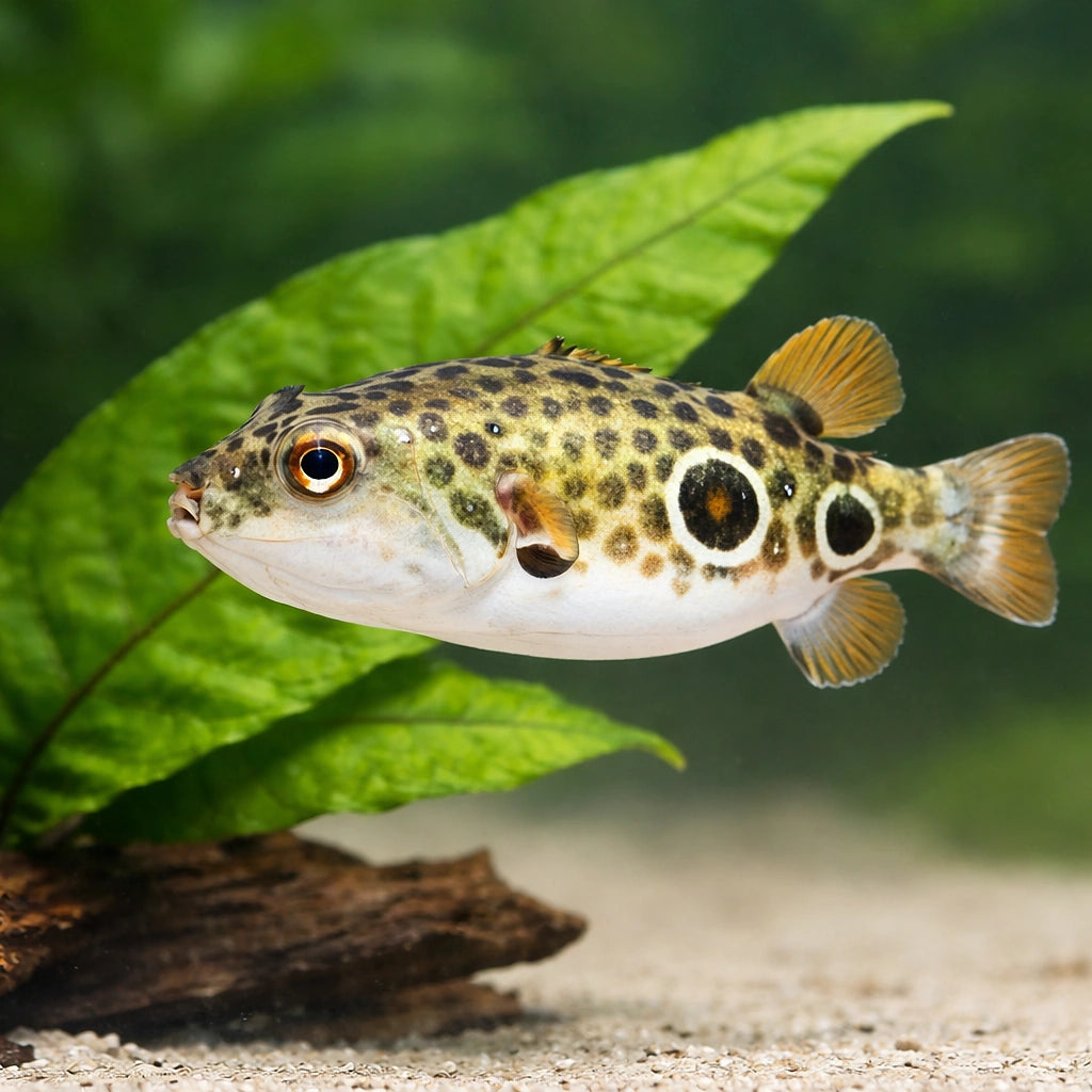 Twin-Spot Puffer — tropical fish for sale UK — AI scale plant view