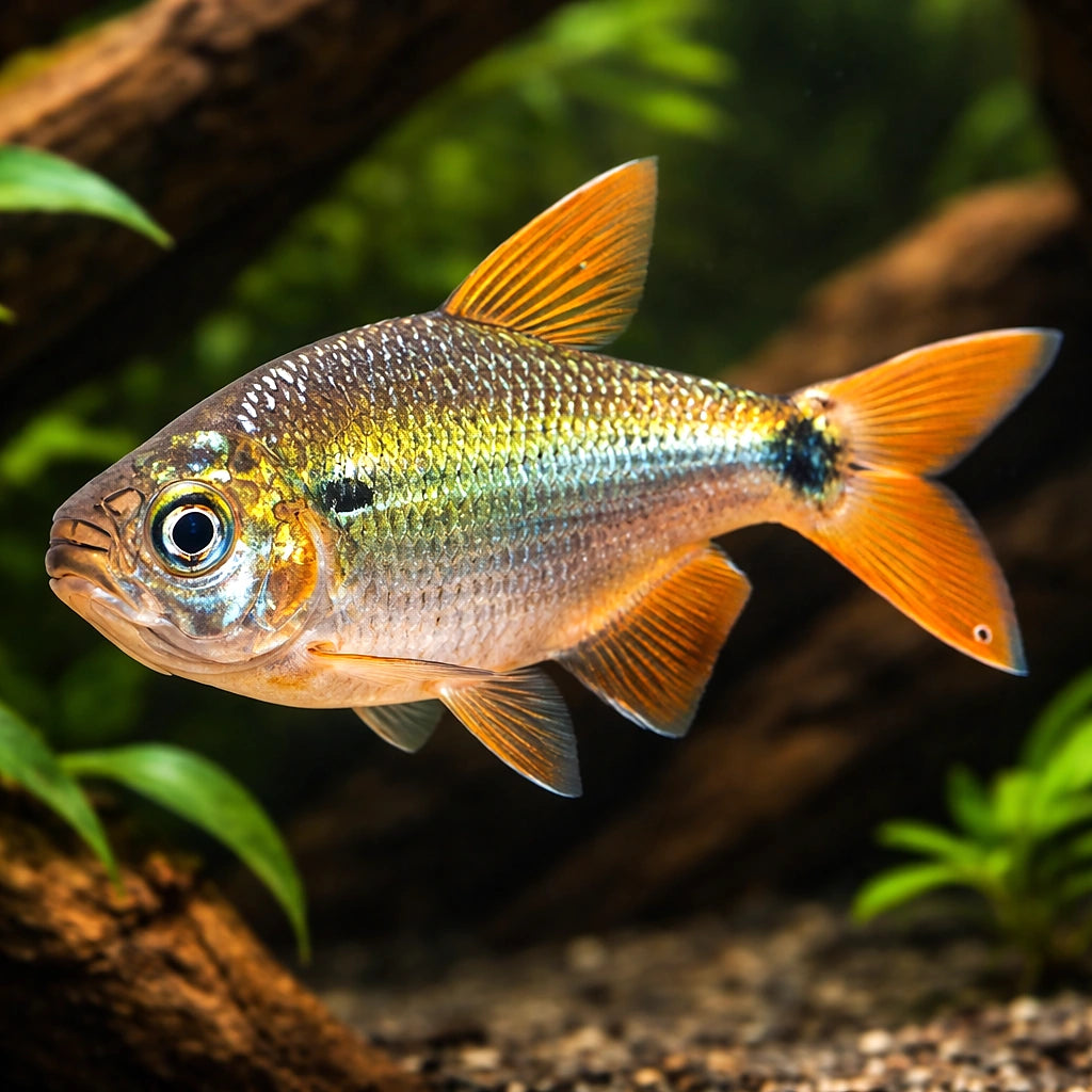 Two-Spot Astyanax — tropical fish for sale UK — AI hero driftwood view