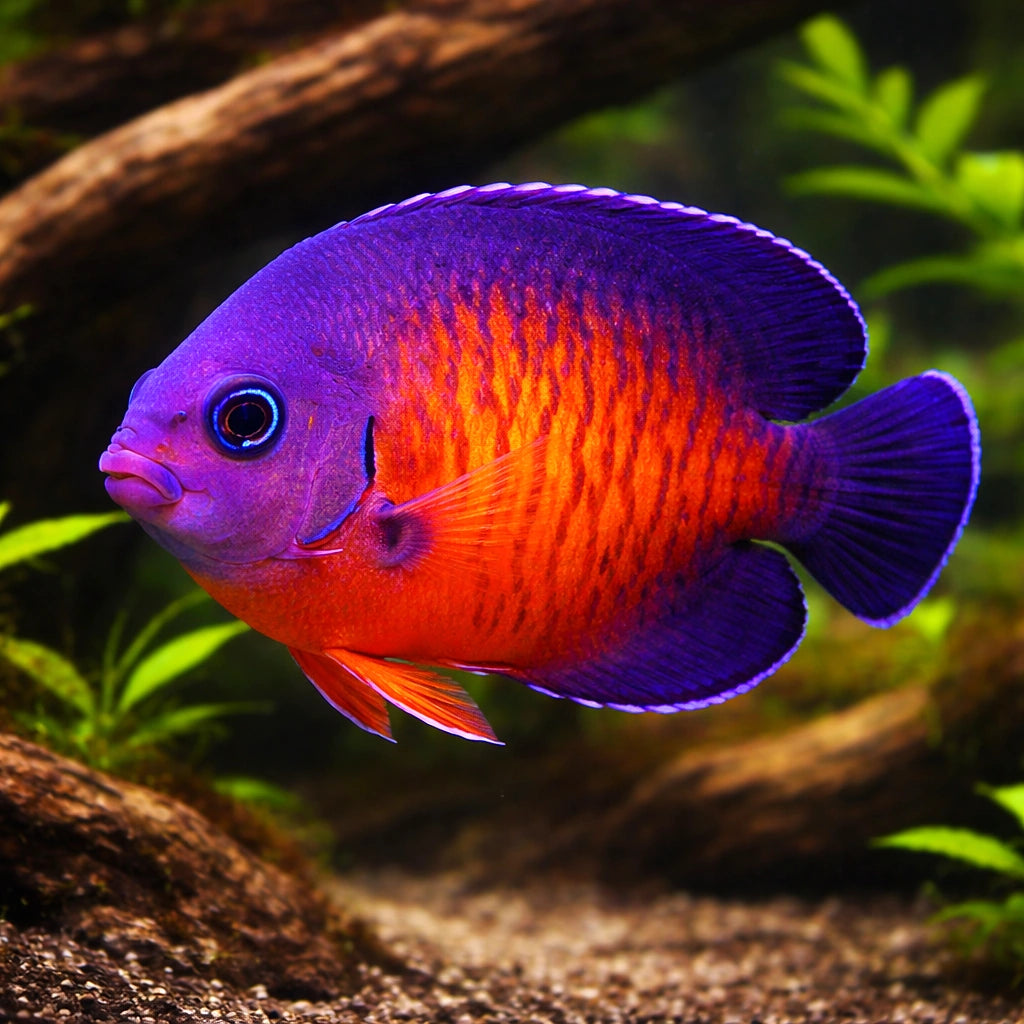 Twospined Angelfish M — tropical fish for sale UK — AI hero driftwood view