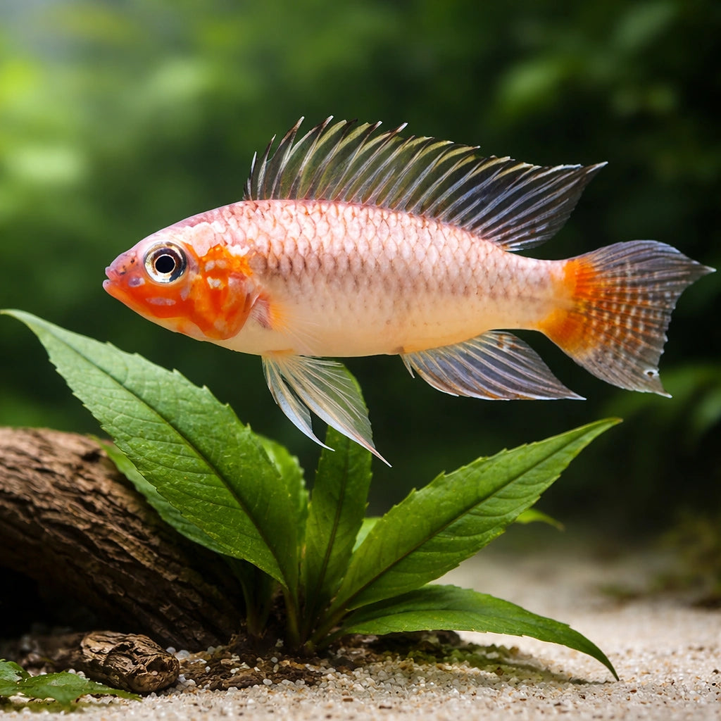 Uapesi Dwarf Cichlid urubaxi red — tropical fish for sale UK — AI scale plant view