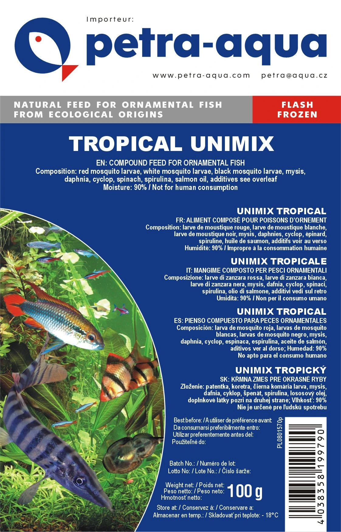 Unimix Tropical frozen blister fish food pack 6 x 100g for tropical aquarium fish