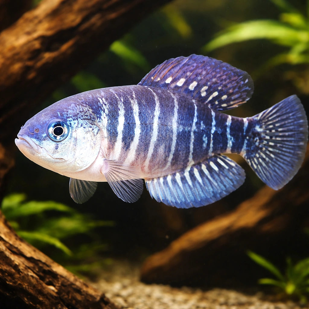 Variable Pearfish, Blue-Ban — tropical fish for sale UK — AI hero driftwood view