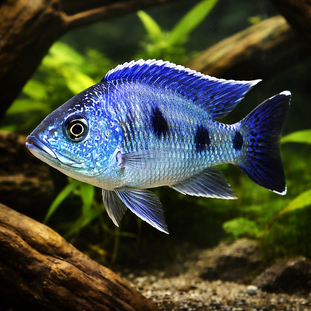 Verduya´s Hap Deep Blue — tropical fish for sale UK — AI hero driftwood view