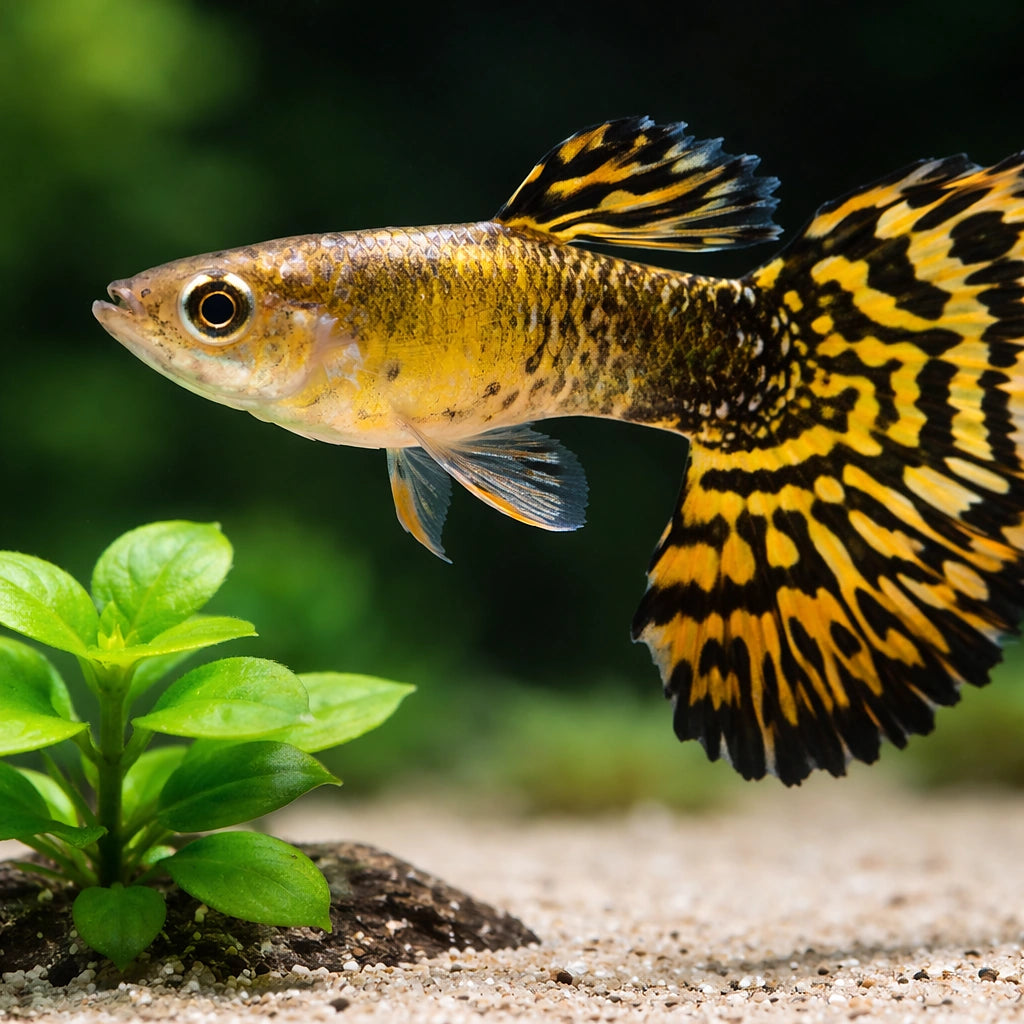 Vibrant Male Tiger Guppy - Perfect for UK Aquariums — tropical fish for sale UK — AI scale plant view