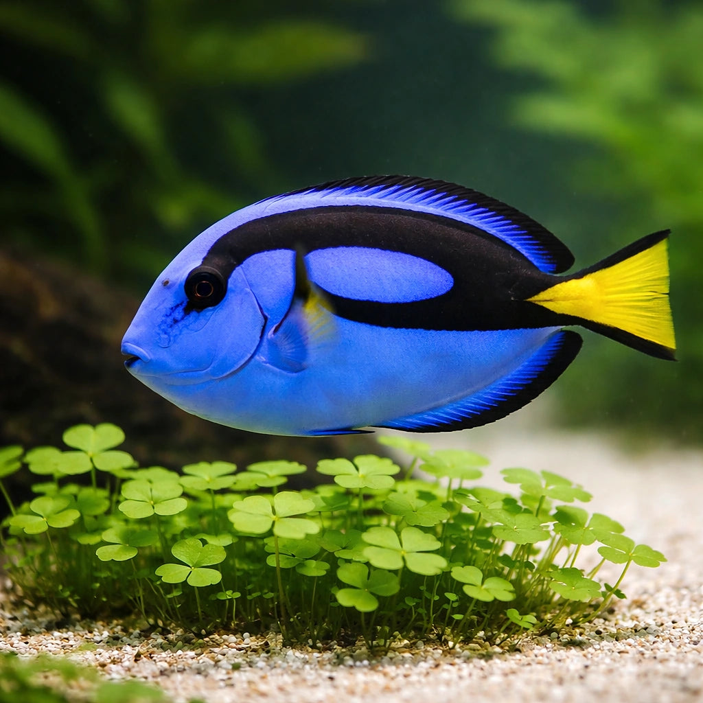 Vibrant Paracanthurus Hepatus Surgeon Fish for UK — tropical fish for sale UK — AI scale plant view