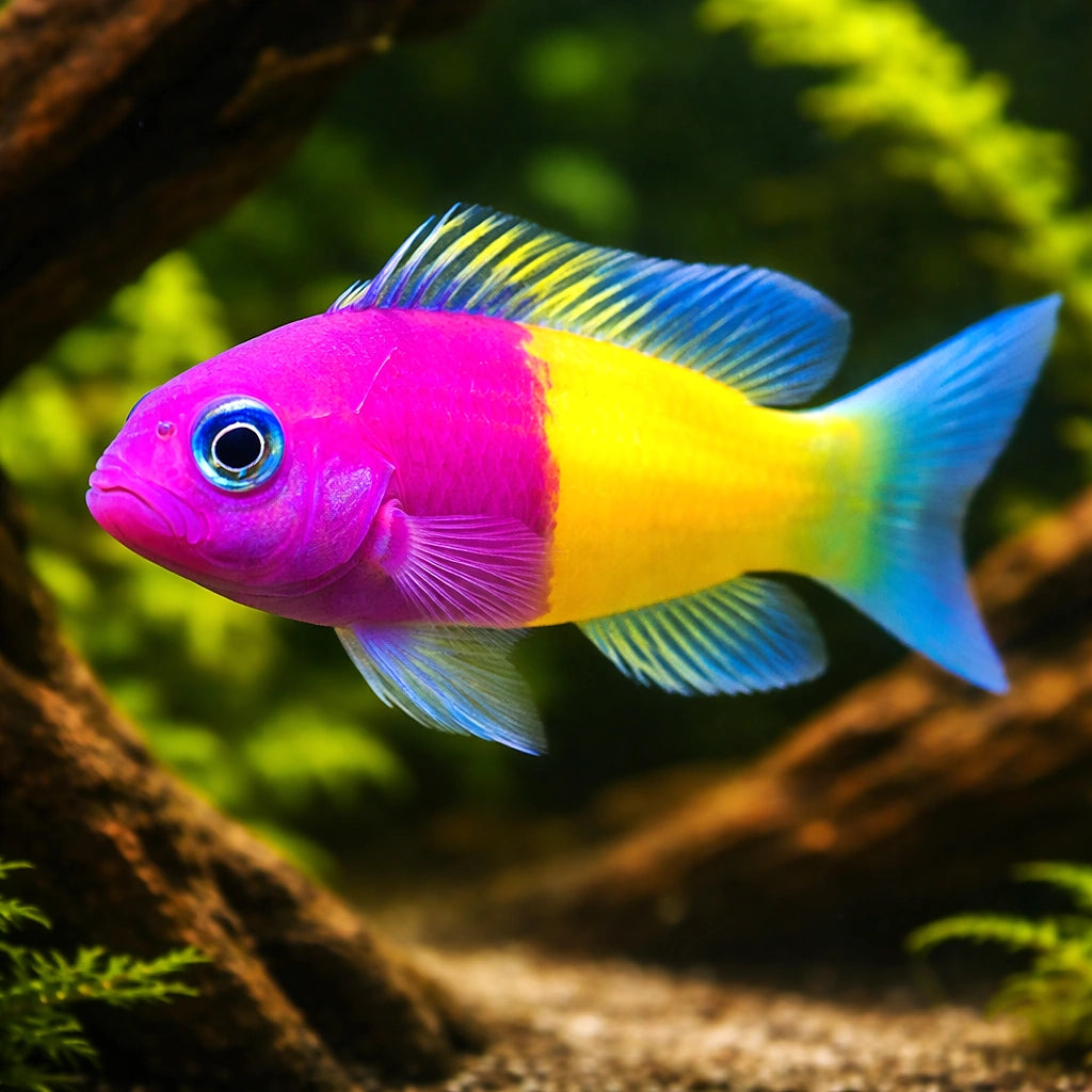 Vibrant Pseudochromis Paccagnellae for UK Aquariums — tropical fish for sale UK — AI hero driftwood view