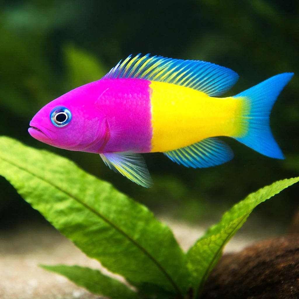 Vibrant Pseudochromis Paccagnellae for UK Aquariums — tropical fish for sale UK — AI scale plant view