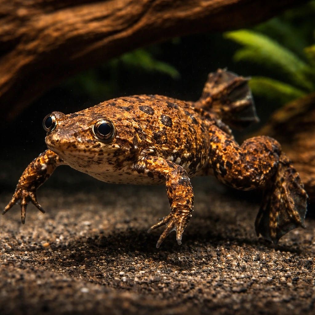 Volcano clawed frog — tropical fish for sale UK — AI hero driftwood view