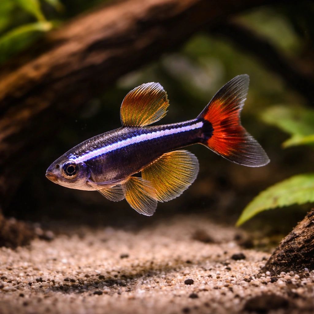 White Cloud Mountain Minnows (Tanichthys albonubes) - UK — AI hero driftwood view