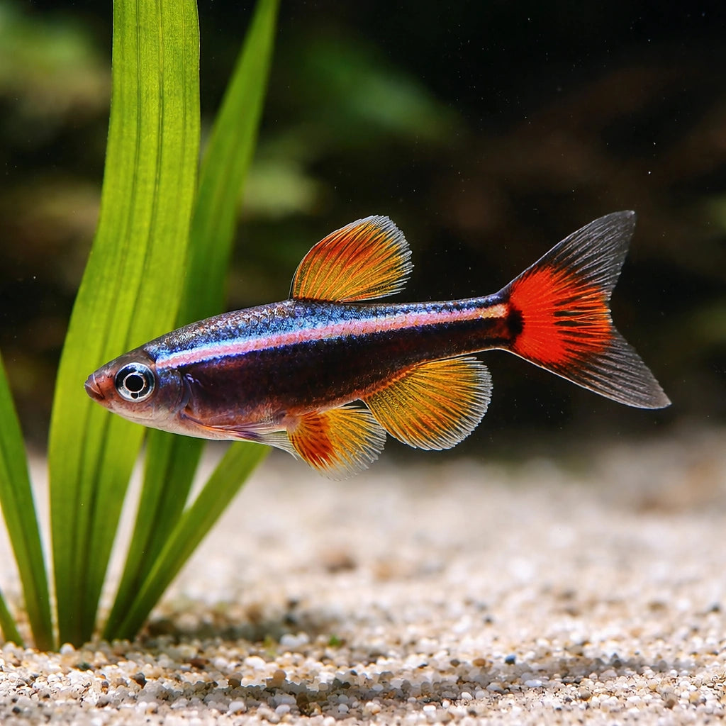 White Cloud Mountain Minnows (Tanichthys albonubes) - UK — AI scale plant view