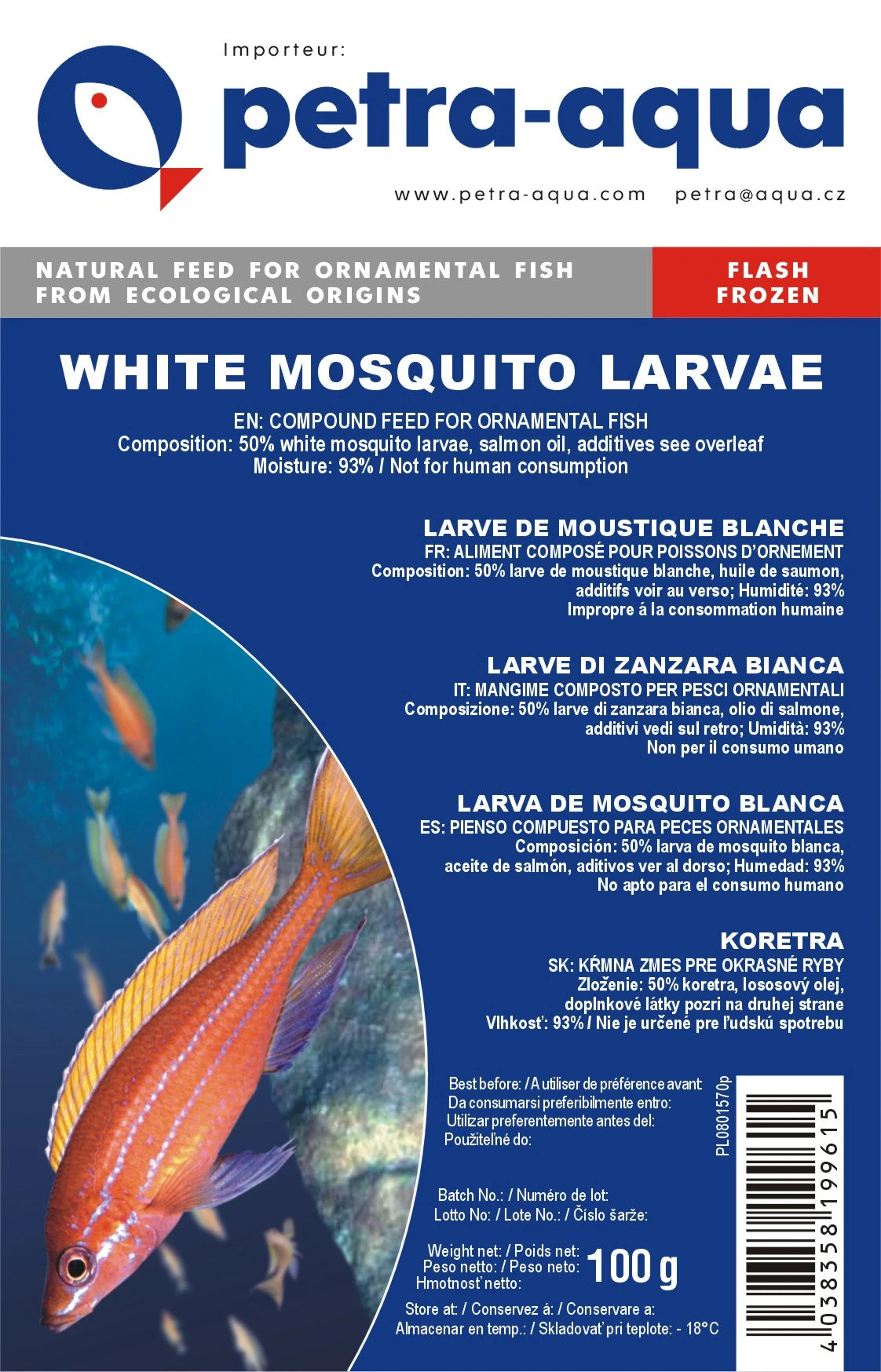 Petra White Mosquito Larvae frozen blister fish food 6 x 100g pack