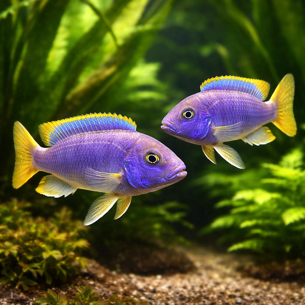 White-Tail Acei (Pseudotropheus acei) - Cichlid Fish for Sale UK — AI pair planted view