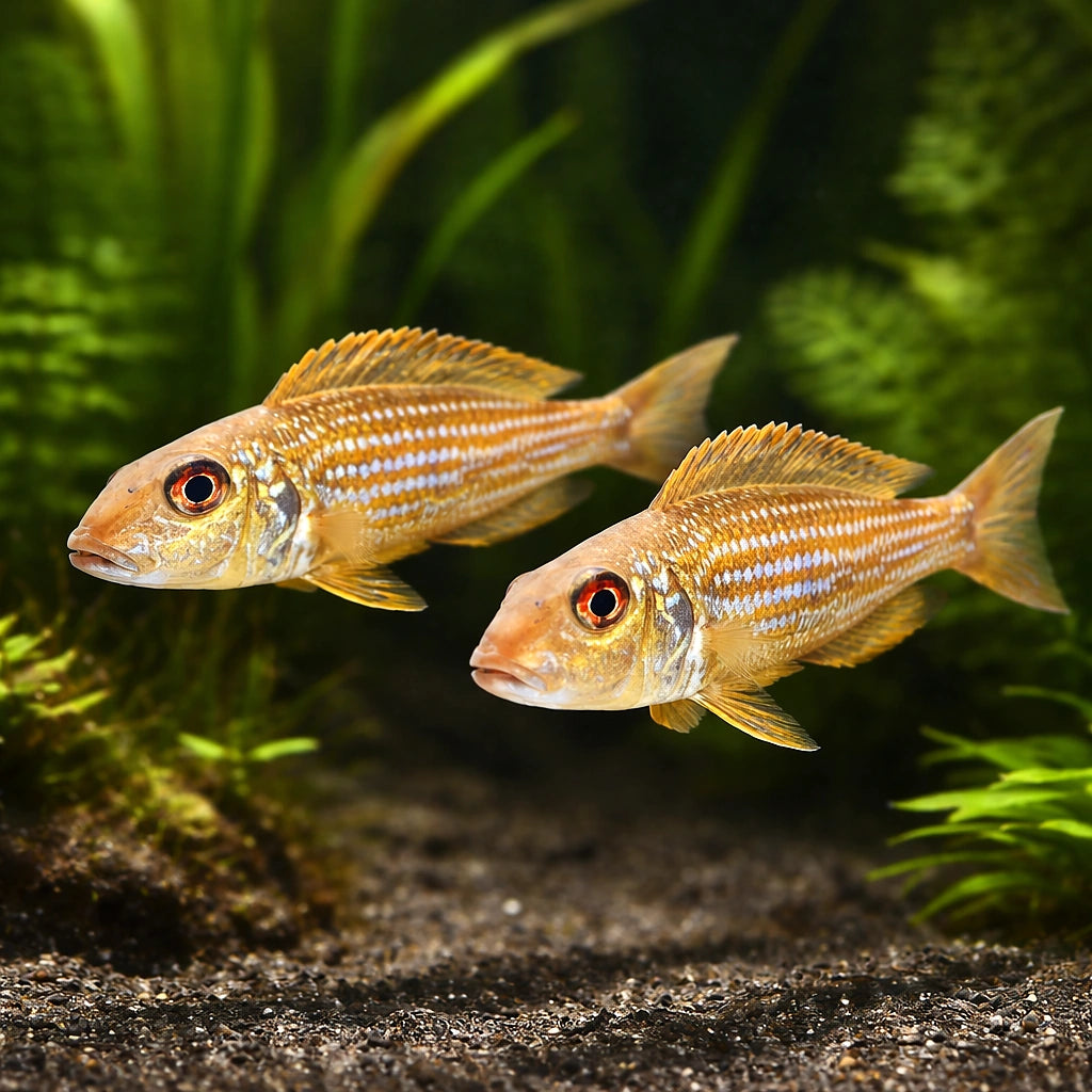 Xenotilapia ochrogenys \"ndole\" 4 - — tropical fish for sale UK — AI pair planted view