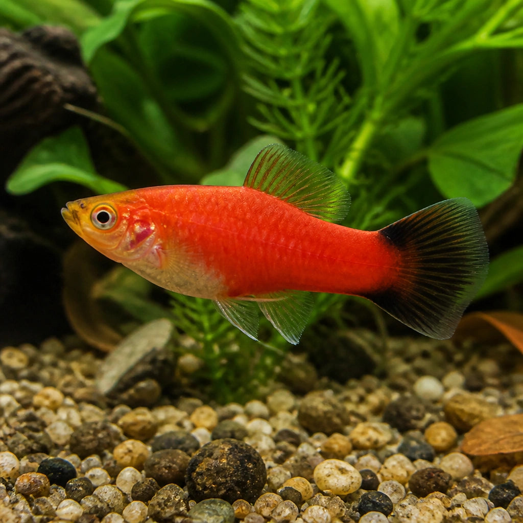 X Coral Red Platies - Xiphophorus Maculatus - Livebearer, Best Tropical Fish for Brightening Your Aquarium, Easy to Care for and Friendly Tank Mates for a Thriving Ecosystem — for sale UK — AI natural aquarium view