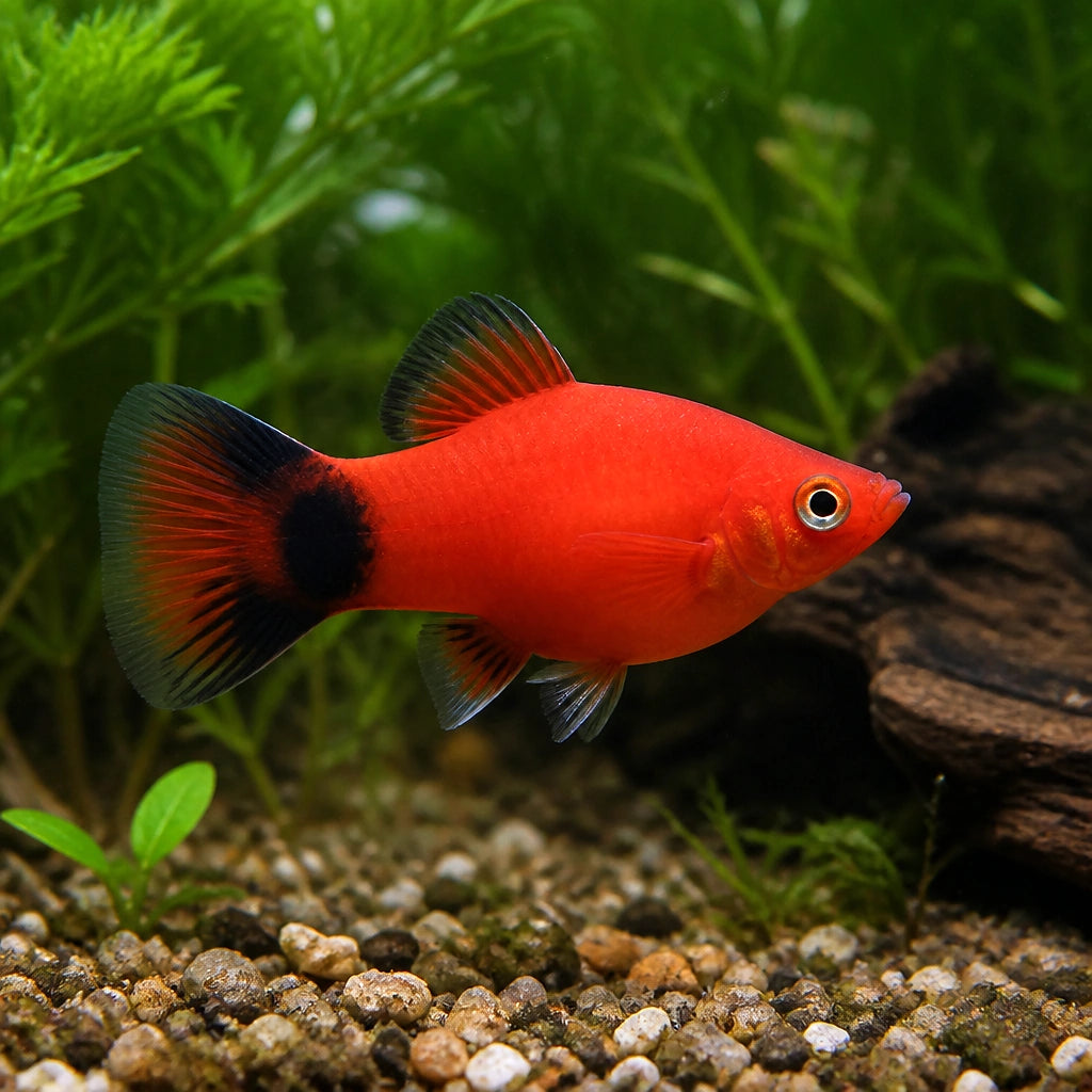 X Coral Red Platies - Xiphophorus Maculatus - Livebearer, Best Tropical Fish for Brightening Your Aquarium, Easy to Care for and Friendly Tank Mates for a Thriving Ecosystem — for sale UK — AI natural aquarium view