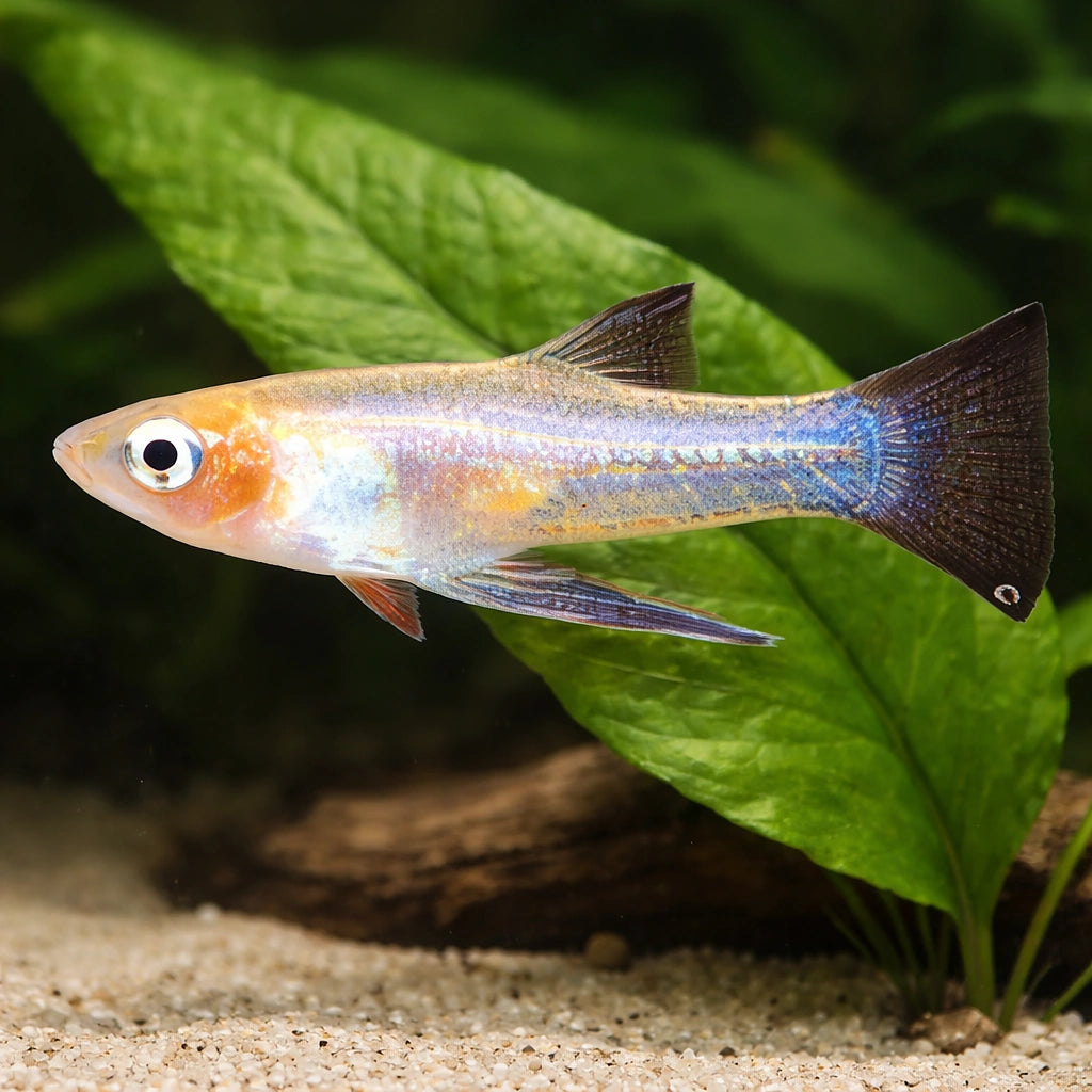 Yellow Belly, Sickle Girard — tropical fish for sale UK — AI scale plant view