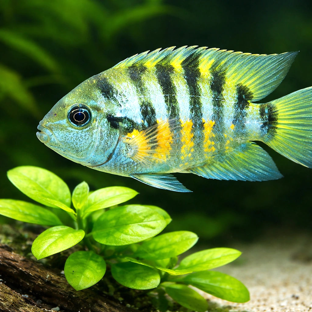 Zebra Cichlid — tropical fish for sale UK — AI scale plant view