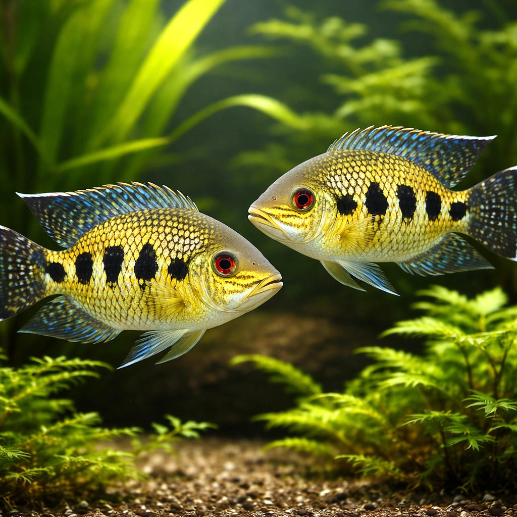 Zebra Cichlid, Tiger Cichli — tropical fish for sale UK — AI pair planted view
