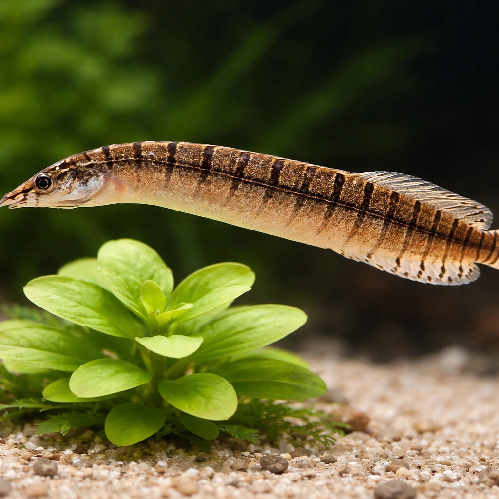 Zebra Spiny Eel — tropical fish for sale UK — AI scale plant view