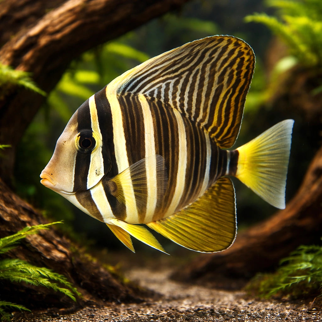 Zebrasoma Veliferum Surgeon Fish for UK Aquariums — tropical fish for sale UK — AI hero driftwood view